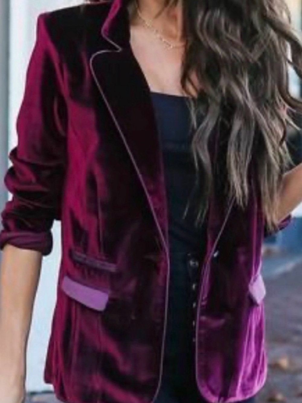 Classy Velvet Blazer in Deep Plum